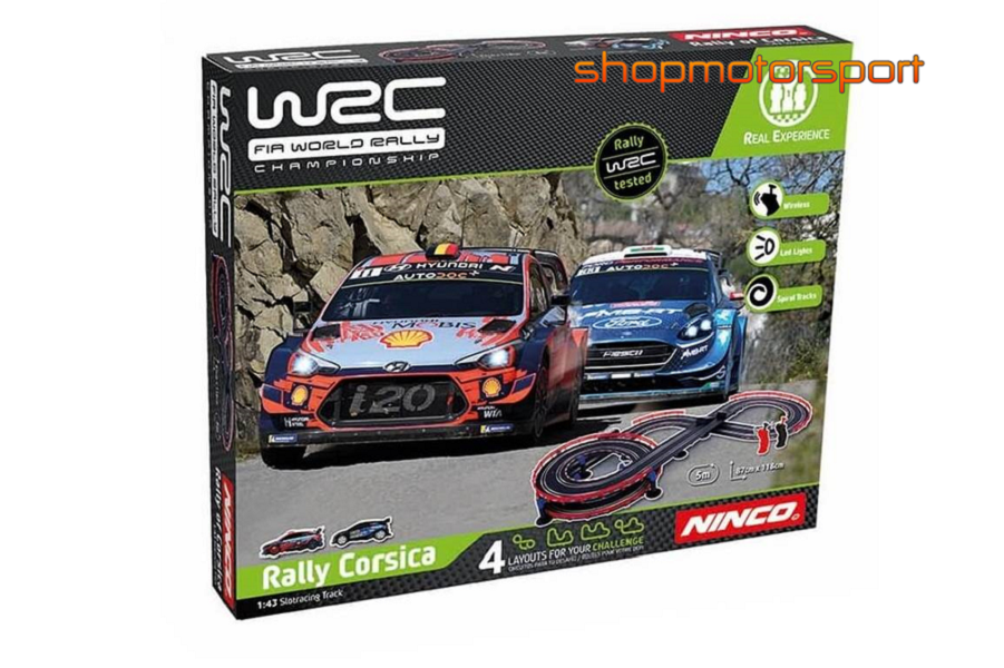 CIRCUIT SLOT 1/43 WRC RALLY CORSICA / NINCO 91012 / HYUNDAI i20 COUPE WRC-FORD FIESTA WRC