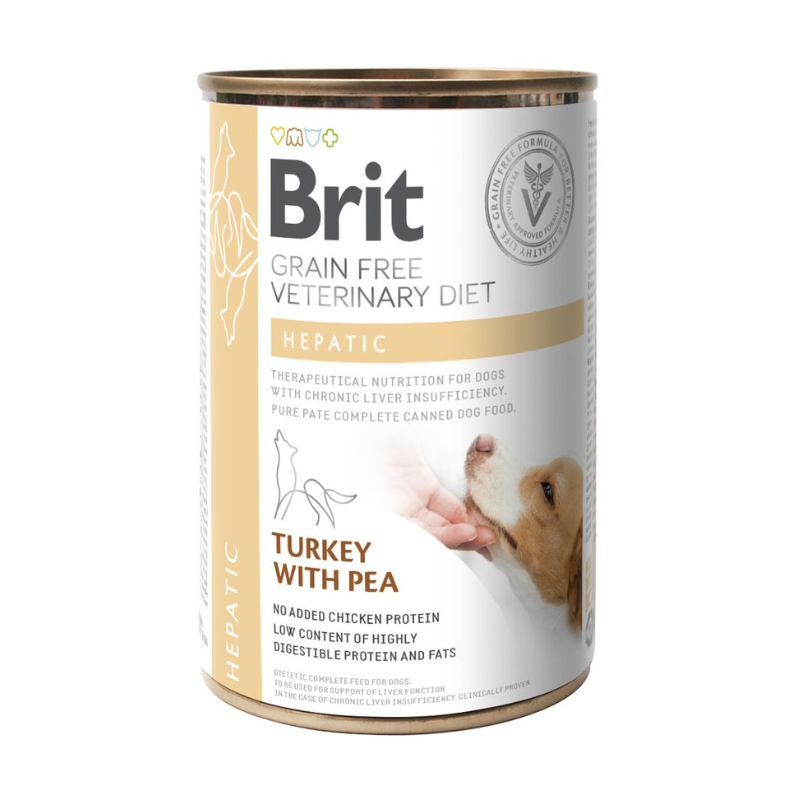 Llaunes de menjar per gossos amb problemes de fetge, marca Brit