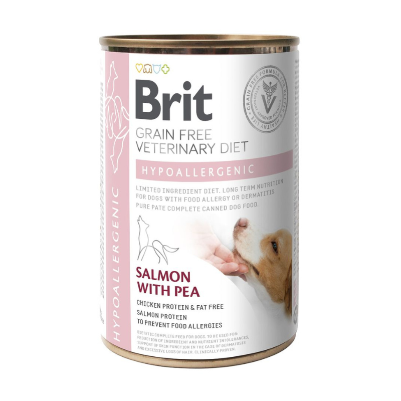 Latas de comida para perros intolerantes o alérigocs, marca Brit