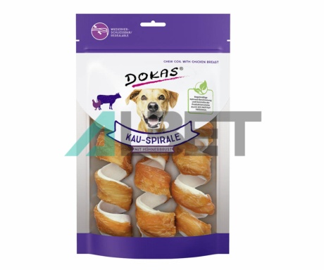 Snacks en Espiraels de Masticación de pollo para perros, marca Dokas