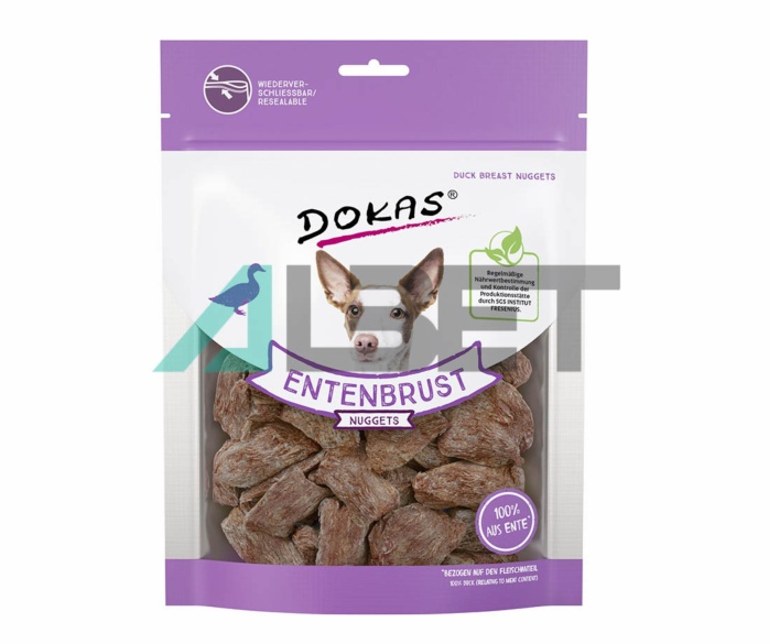 Nuggets Pechugas Pato Dokas, snacks naturales para perros, marca Dokas