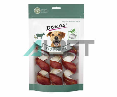 Snacks en Espirals de Masticació d'ànec per gossos, marca Dokas