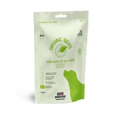 Snacks orgánicos y ecos para perros, marca Specific