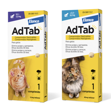 AdTab Gatos, antiparasitario en comprimidos contra pulgas y garrapatas, laboratorio Elanco