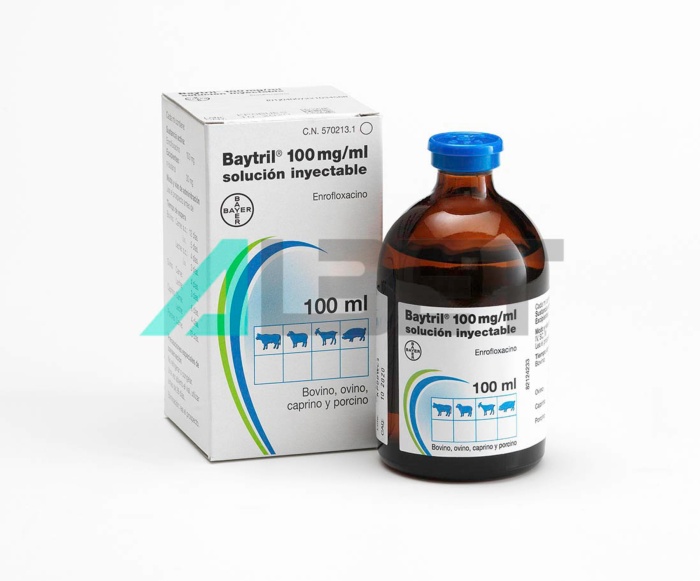 Enrofloxacino injectable per animals, laboratori Bayer