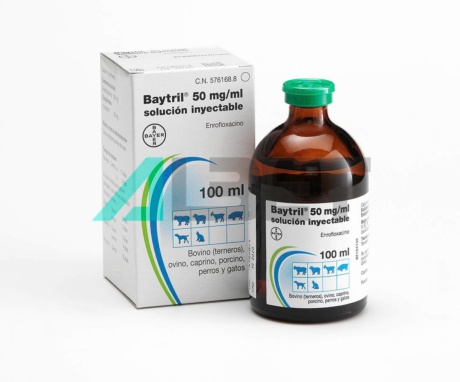 Enrofloxacina antibiótico inyectable para animales, laboratorio Bayer