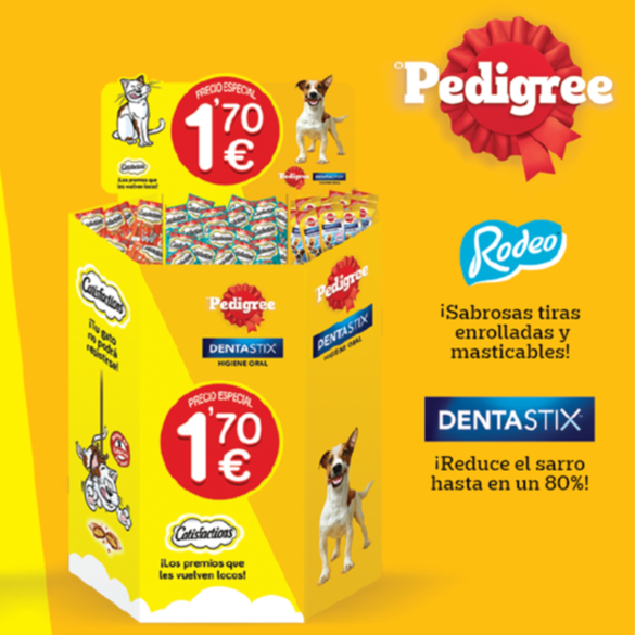 Bazar Catis + Dentastix, expositor de snacks para mascotas, marca Mars Pedigree