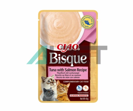 Bisque Atun y Salmón, snack cremós per gats, marca Churu