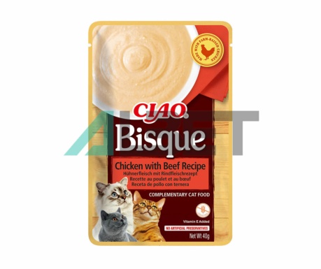 Bisque Pollo y Buey, snack cremoso para gatos, marca Churu