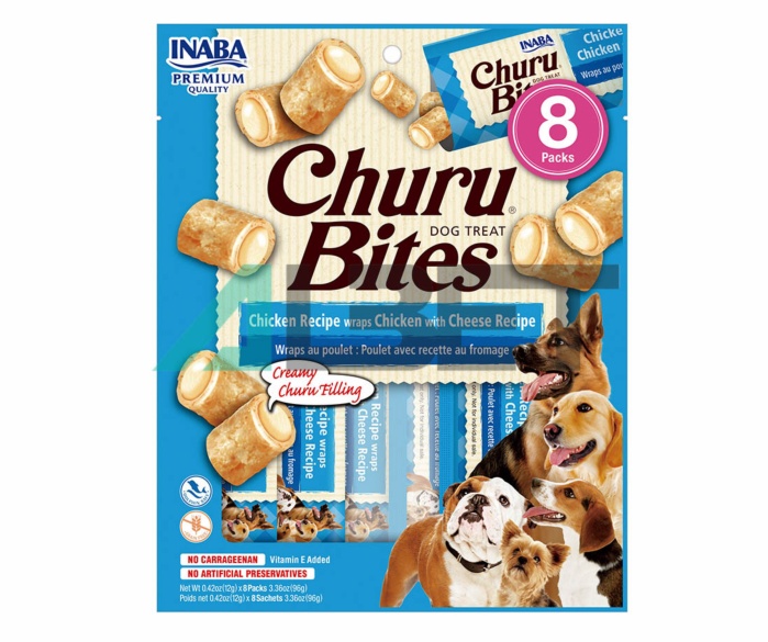 Bites Pollo Queso Churu Dog, snacks bocaditos naturales para perros