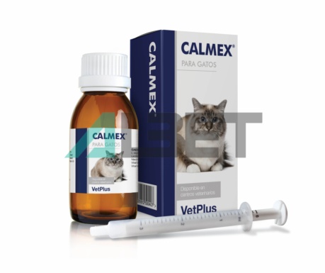 Calmex jarabe natural contra el estrés en gatos, marca Vetplus