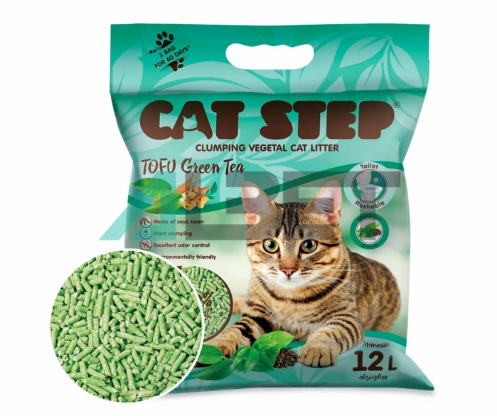 Tofu Green Tea, arena higiénica biodegradable para gatos, marca Cat Step