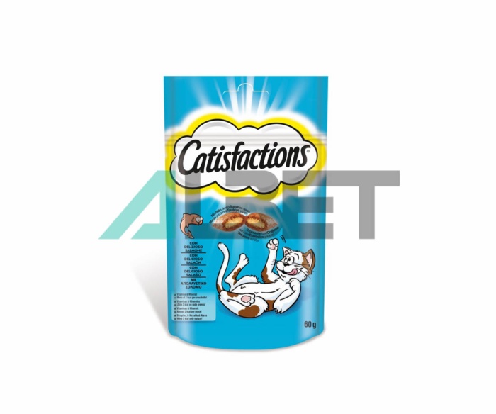 Snacks de salmón rellenos para gatos, marca Catisfactions