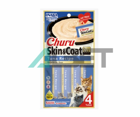 Skin Coat Receta Atun, snack natural para gatos, marca Churu