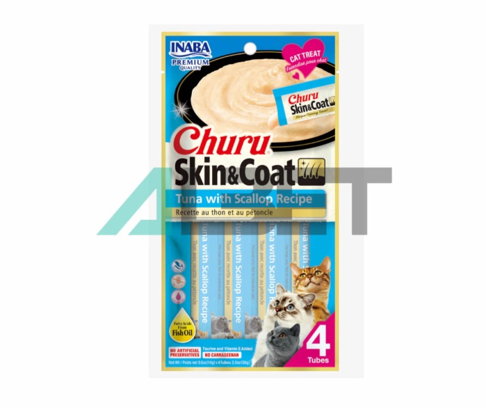 Skin Coat Receta Atun y Vieira, snack natural per gats, marca Churu