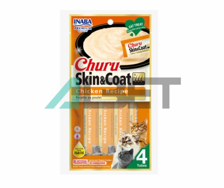 Skin Coat Receta Pollo, snack natural per gats, marca Churu