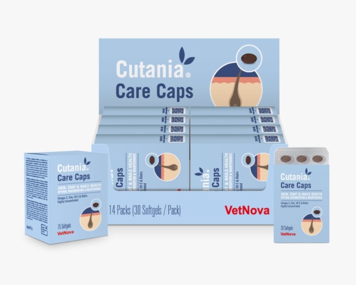 Cutania Total Care Caps, suplement per la pell de gossos i gats, laboratori Vetnova