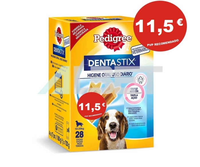 Dentastix Mediano Multipack 28, snacks para la higiene oral de perros medianos, marca Pedigree