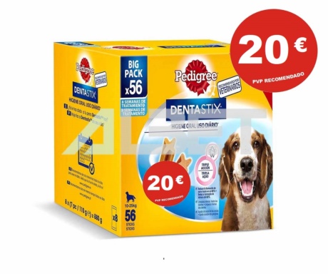 Dentastix Mediano Multipack 56, snacks para la higiene oral de perros medianos, marca Pedigree