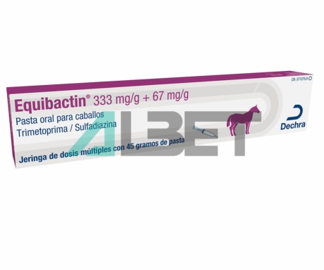Jeringa equibactin antibiótico oral para caballos, marca Dechra