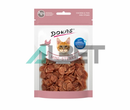 Mini Filetes Pollo Bacalao, snacks naturals per gats, marca Dokas