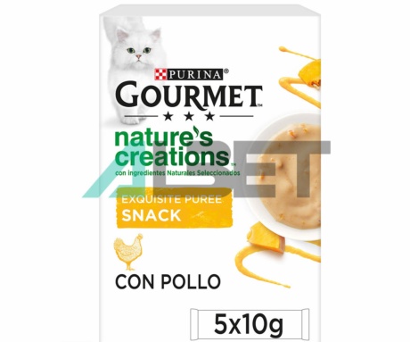 Gourmet Nature's Creations Puré, snack liquido de pollo y calabaza para gatos, Purina