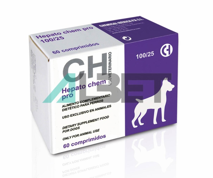 Hepat Chem Pro 100/25 60C, suplement hepàtic per gossos, laboratori Chemical Iberica