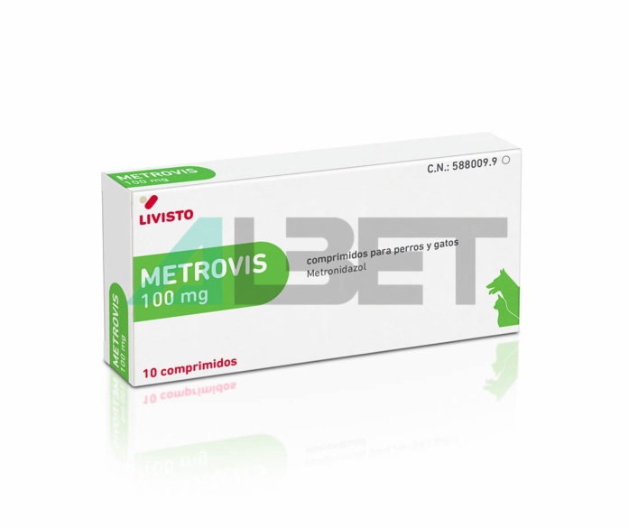 Metrovis 100mg, comprimidos antibióticos para perros y gatos, laboratorio Livisto