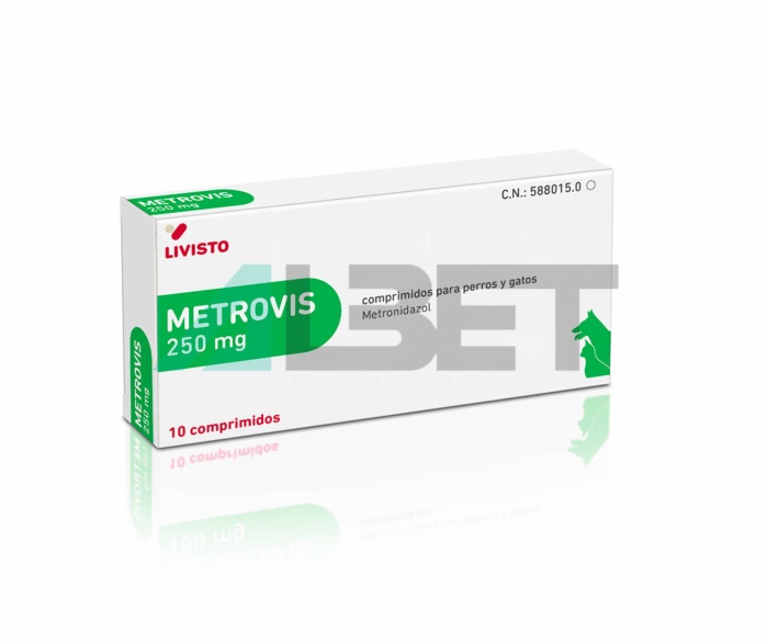 Metrovis 250mg, comprimidos antibióticos para perros, laboratorio Livisto
