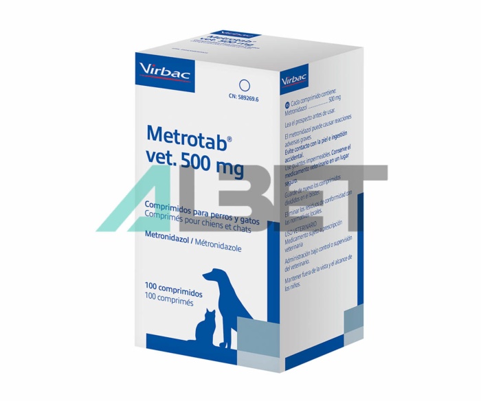 Metrotab Vet, antibiótico para gatos y perros, laboratorio Ecuphar