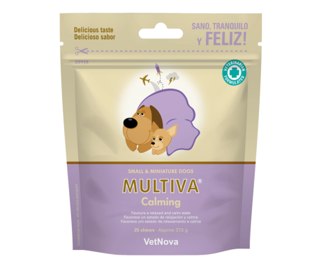 Multiva Calming chews naturales contra la ansiedad de perros y gatos, marca Vetnova