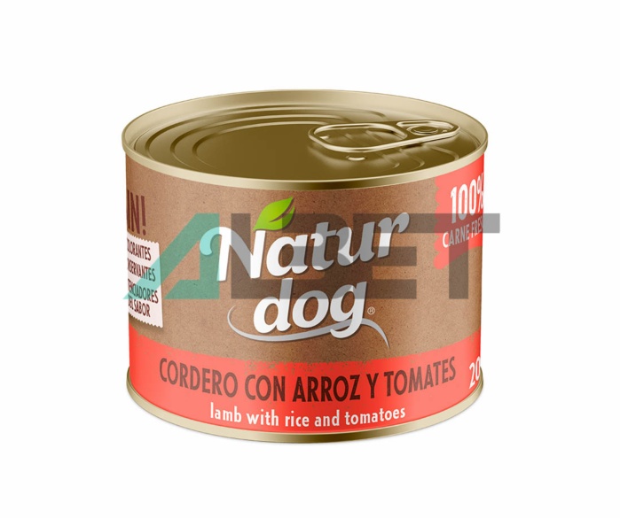 Latas de alimento natural húmedo para perros, marca Naturdog