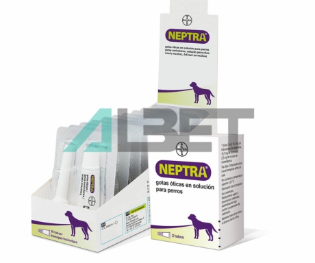 Neptra, gotes òtiques per gossos amb otitis, marca Bayer