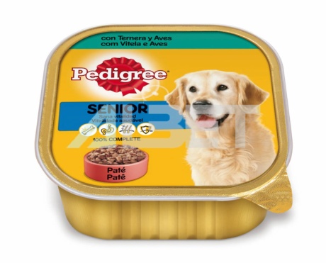 Pedigree Tarrina Senior - Alimento húmedo para perros de más de 8 años de edad. Formato individual de 300 gramos, de ternera y aves