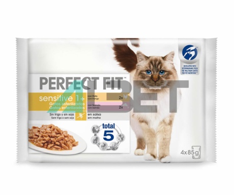 Alimento húmedo de pollo y salmón para gatos esterilizados, Perfect Fit