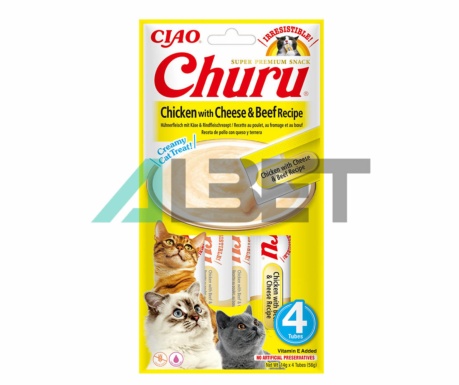 Receta Pollo Queso Ternera, snacks naturales para gatos, Churu