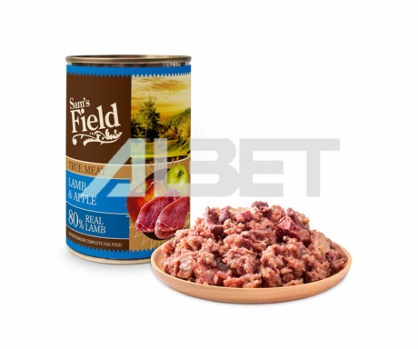 Sam´s Field True Lamb Meat & Apple, alimento húmedo natural en latas para perros. Sin granos de cereales.