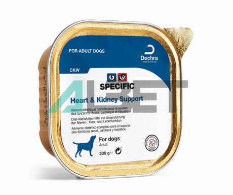 Alimento húmedo para perros con problemas renales o cardíacos, marca Specific