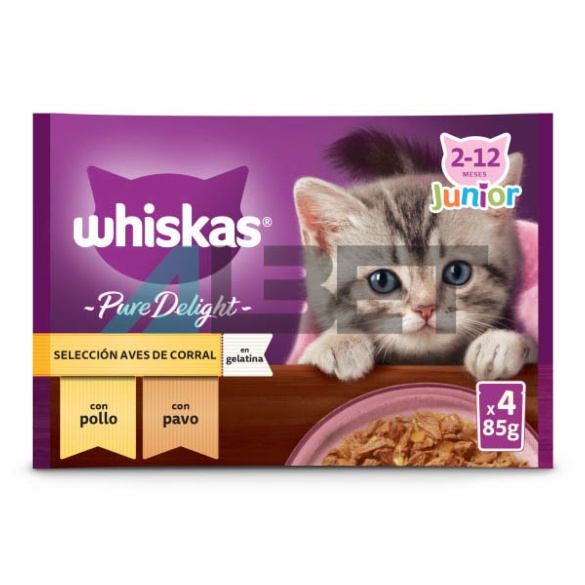 Whiskas Pure Delight Junior Aves, alimento húmedo para gatitos