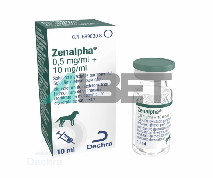 Zenalpha 0.5mg/ml + 10mg/ml, sedante y analgésico para perros, laboratorio Dechra