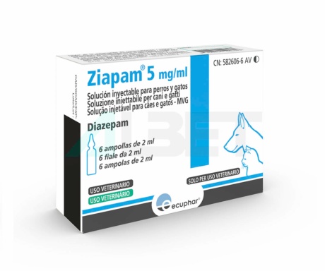 Diazepam inyectable para perros y gatos, marca Ecuphar