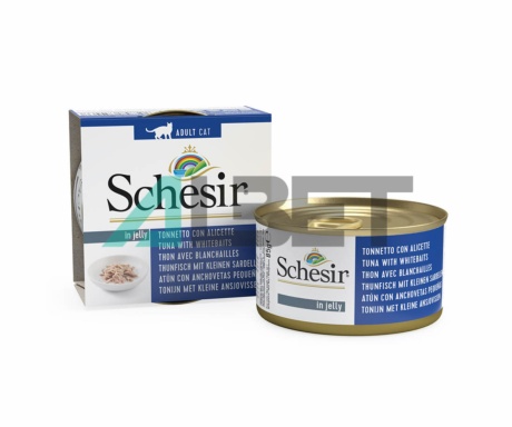 Latas de comida natural para gatos sabor atún y anchovetas, marca Schesir