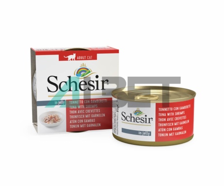 Latas de comida natural para gatos sabor atún y gamba, marca Schesir
