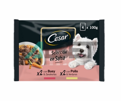 Bolsitas de alimento en salsa para perros, marca Cesar