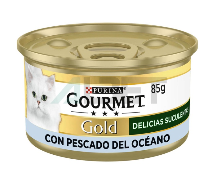 Delicias Suculentas Pescado Gourmet Gold, latas de comida para gatos