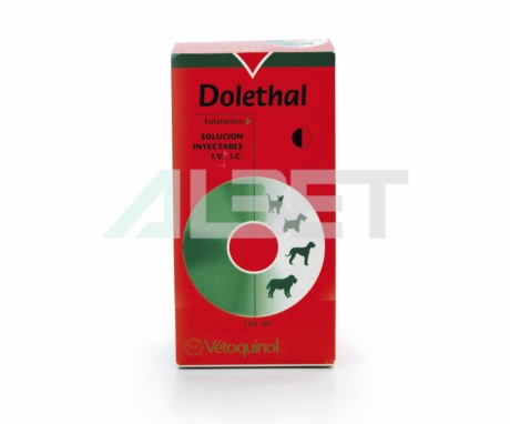 Dolethal eutanàsic injectable per animals, laboratori Vetoquinol.