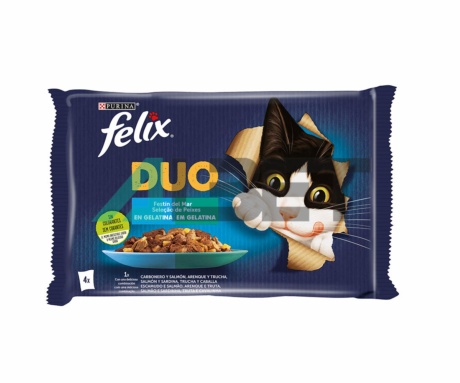 Felix Sensations Duo Festín del Mar Gelatina, alimento húmedo para gatos, Purina