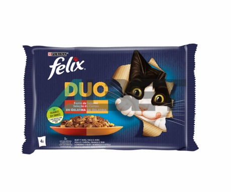 Felix Sensations Duo Festín de Sabores Gelatina, alimento húmedo para gatos, Purina