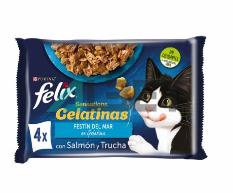 Felix Sensations Festín del Mar Gelatina, alimento húmedo para gatos, Purina