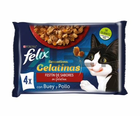 Felix Sensations Festín de Sabores Gelatina, alimento húmedo para gatos, Purina